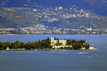 View of the Island Garda (Isola del Garda) on Lake Garda. Italy, Europe.