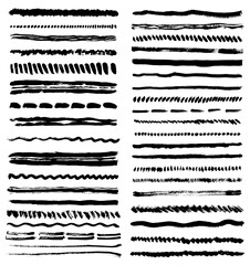 Lines texture. Black ink grunge paint brush strokes. Painted ink stripes, design elements. Vector illustration