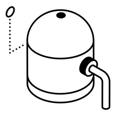 An outline isometric icon of fuel production 