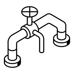 An outline isometric icon of fuel production 