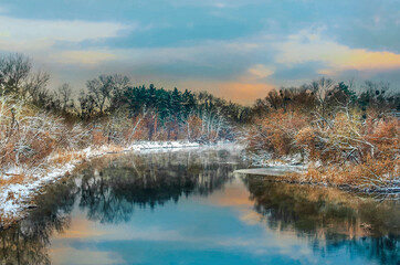 Fototapeta premium Winter landscape by the river.Author's painting in interior design.