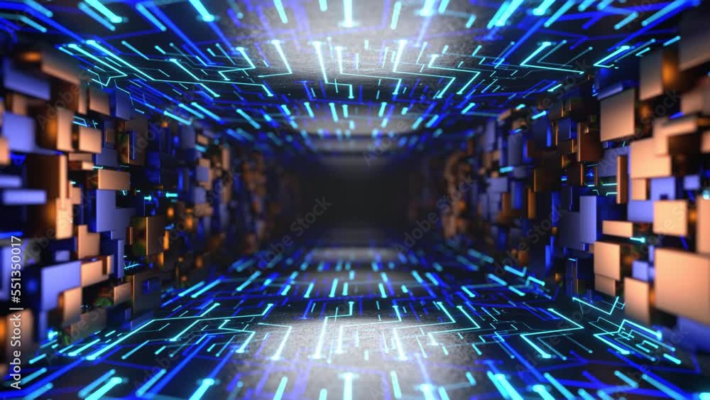 Poster the movement of the camera through the technological tunnel. seamless animation.