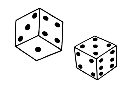 Playing dice. Vector stock illustration eps10. Outline, isolate on white background. Hand drawn.