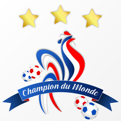Obraz premium champion du monde - trois étoiles dorées et coq tricolcore 