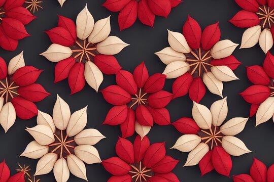 Holly, Ivy, Poinsettia, Mistletoe Seamless Texture Pattern Tiled Repeatable Tessellation Background Image