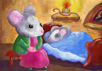 Illustration of a fairy tale about a stupid mouse. Children's drawing - 551352281