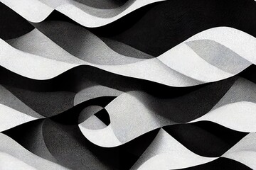 decorative black and white cubism wavy pattern. repeat pattern for wallpaper, paper packaging, textile, curtains, duvet covers, print design. Generative AI