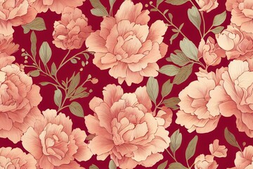 peony flower pattern. repeat pattern for wallpaper, paper packaging, textile, curtains, duvet covers, print design. Generative AI (2)