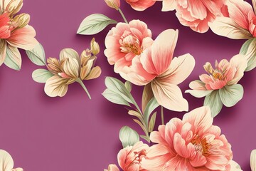 decorative pink peony pattern. repeat pattern for wallpaper, paper packaging, textile, curtains, duvet covers, print design. Generative AI