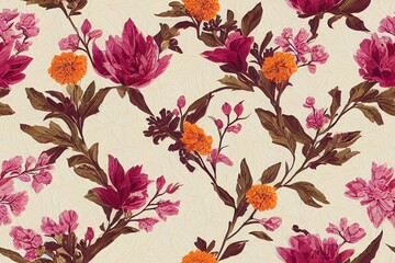 Fototapeta na wymiar decorative floral composition pattern. repeat pattern for wallpaper, paper packaging, textile, curtains, duvet covers, print design. Generative AI