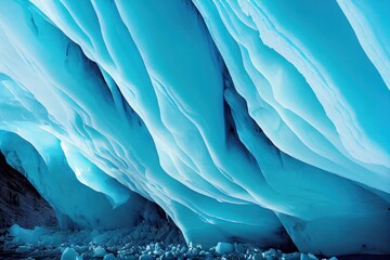 inside a blue ice glacier cave
