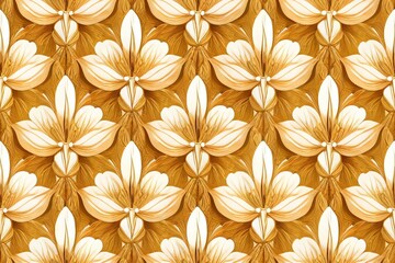 decorative blooming orchid golden pattern. repeat pattern for wallpaper, paper packaging, textile, curtains, duvet covers, print design. Generative AI