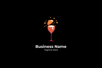 Luxury glass logo with combination of orange lids in flat design style and black background