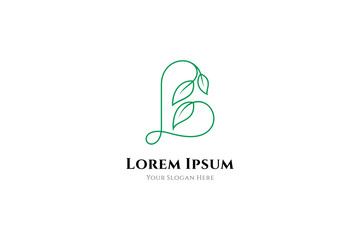 initial letter B with natural leaf variation in linear design style