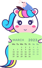 Unicorn with calendar month March.