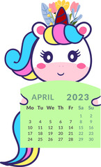 Unicorn with calendar month april.