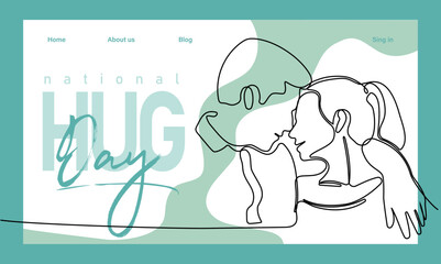 Single hand drawn outline continuous of Web banner or landing page with a concept hug day and happy family relationship. Vector colorful illustration. Vector illustration
