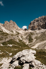 Amazing panorama of the Dolomites. Summer road trip in Trentino Alto Adige, Italy