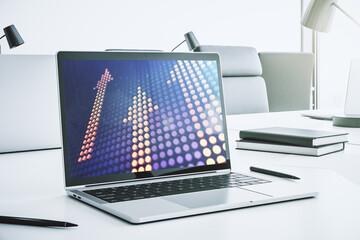 Creative abstract upward arrows hologram on modern computer monitor, leadership and motivation concept. 3D Rendering