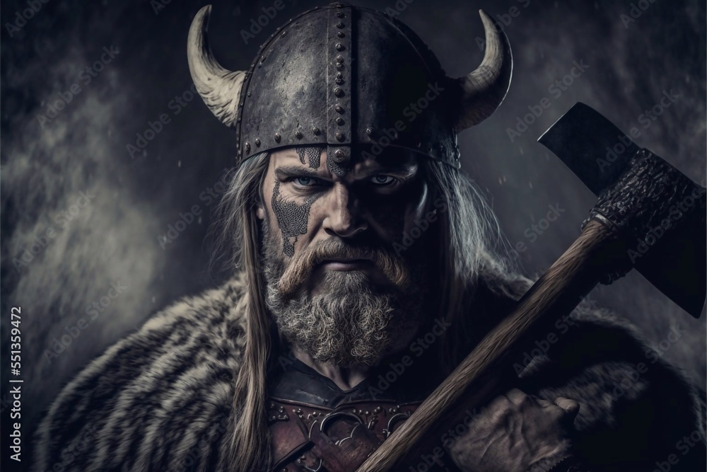 Wall mural viking with an axe. medieval warrior in armor. scandinavian man. created with ai - Wall murals