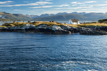 House at the Atlantic coast in Norway during a sunny day