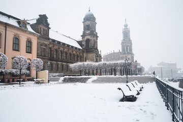 Dresden in winter with the cathedral in background