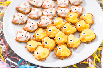 Easter Chocolate Covered Pretzel Bunnies and Ducklings