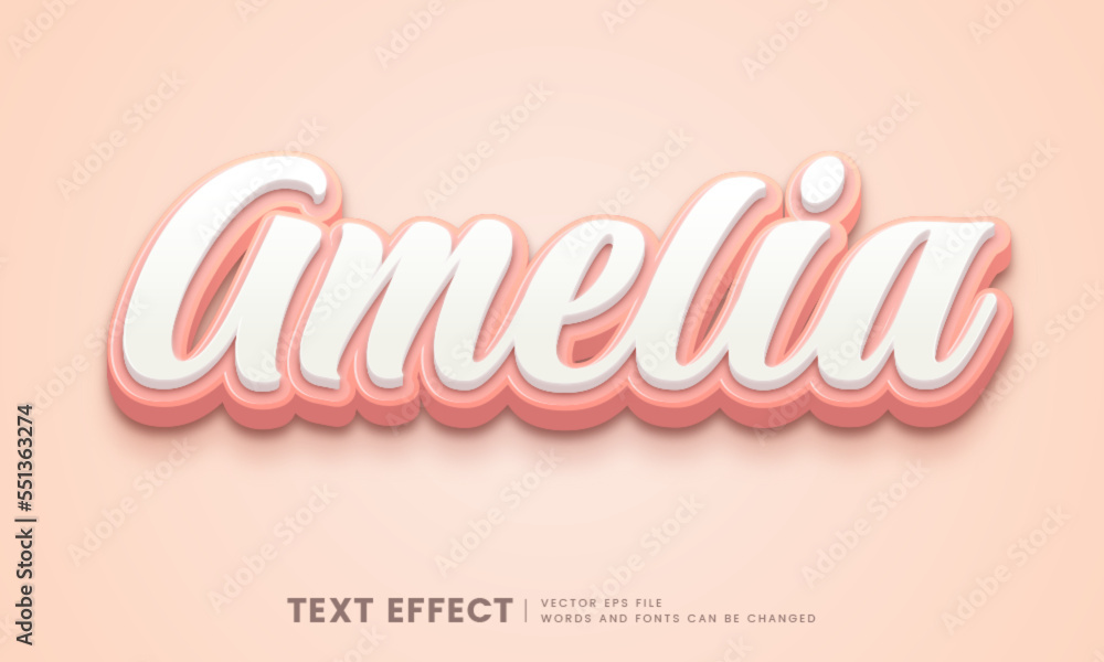 Fototapete editable 3d cute amelia text effect. fancy font style perfect for logotype, heading and title