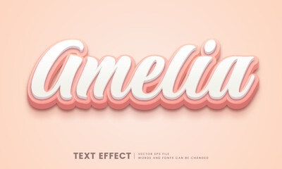 Editable 3d cute amelia text effect. fancy font style perfect for logotype, heading and title	