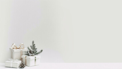 White Christmas background/wallpaper with presents, digital art
