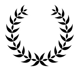 Vintage laurel wreath. Black silhouette circular sign depicting an award achievement heraldry, nobility, emblem. Laurel wreath award, winning, prize or victory