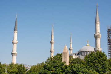 Fototapeta na wymiar Panoramic view of Blue Mosque and Obelisk. Histoical monuments and travel destination -Istanbul.Turkey.
