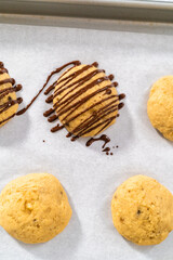 Banana cookies with chocolate drizzle