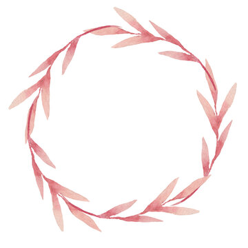 Floral wreath in red and pink tones hand painted for your design, wedding invitations.