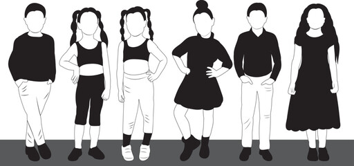 silhouette children, boys and girls design vector isolated