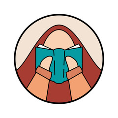 hijab woman avatar icon. Muslim woman character icon representing the activities of a muslim woman reading a book. Perfect for profile photos of social media accounts or web forums