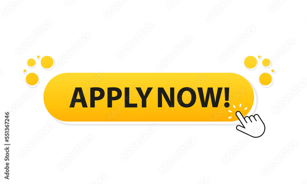 Poster apply now job submit button icon. apply now click cursor. vector illustration
