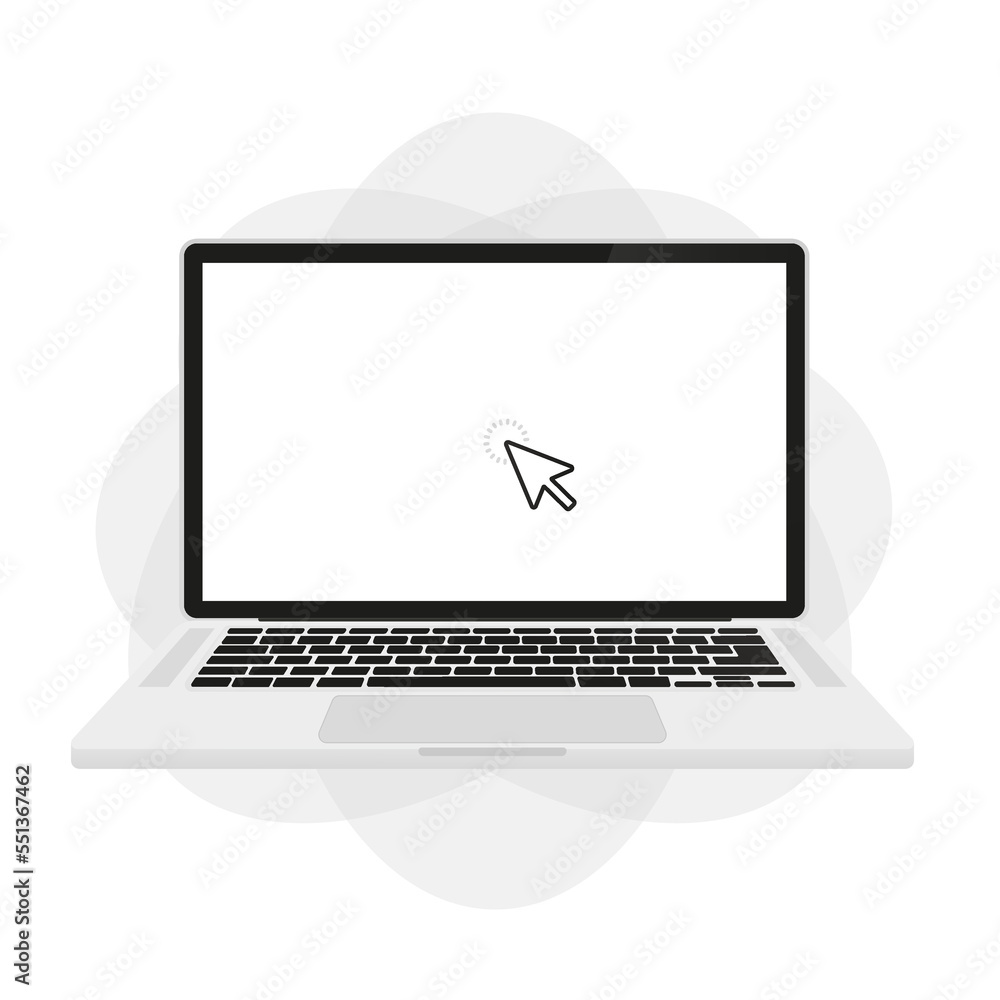 Poster pointer mouse arrow cursor clicking on computer laptop screen icon vector flat cartoon. banner for b