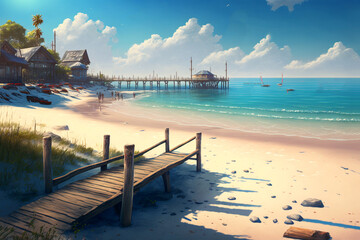 Obraz premium beautiful illustration coastal seascape , beach view with nobody