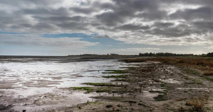 Time lapse: Wadden Sea at low tide on Amrum Island, North Sea, North Frisian Island, Schleswig-Holstein, Germany