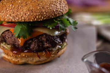 big juicy burger with cheese