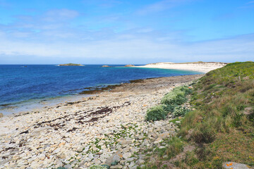 Panoramic view of the beautiful beach of Ile Saint Nicolas, main island of the famous Glénan...