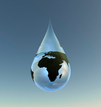 Earth inside water drop
