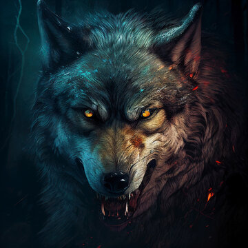 scary angry wolf with sharp teeth