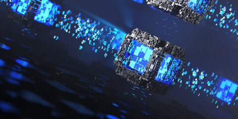 Abstract technology background. Abstract digital background. The concept of data transmission on the Internet. 3d render.