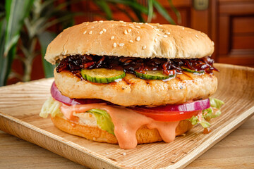 vegan burger with fresh vegetables