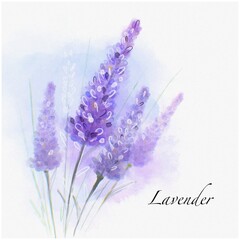 Watercolor illustration of lavender flowers  for wall painting, poster, logo, print, avatar, gift.
