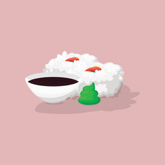 Sushi Japan Food. Design with cartoon style.