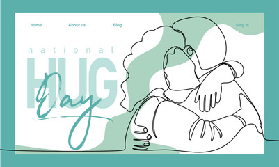 Single hand drawn outline continuous of Web banner or landing page with a concept hug day and happy family relationship. Vector colorful illustration. Vector illustration