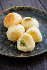 Deep fried Cheese ball on plate